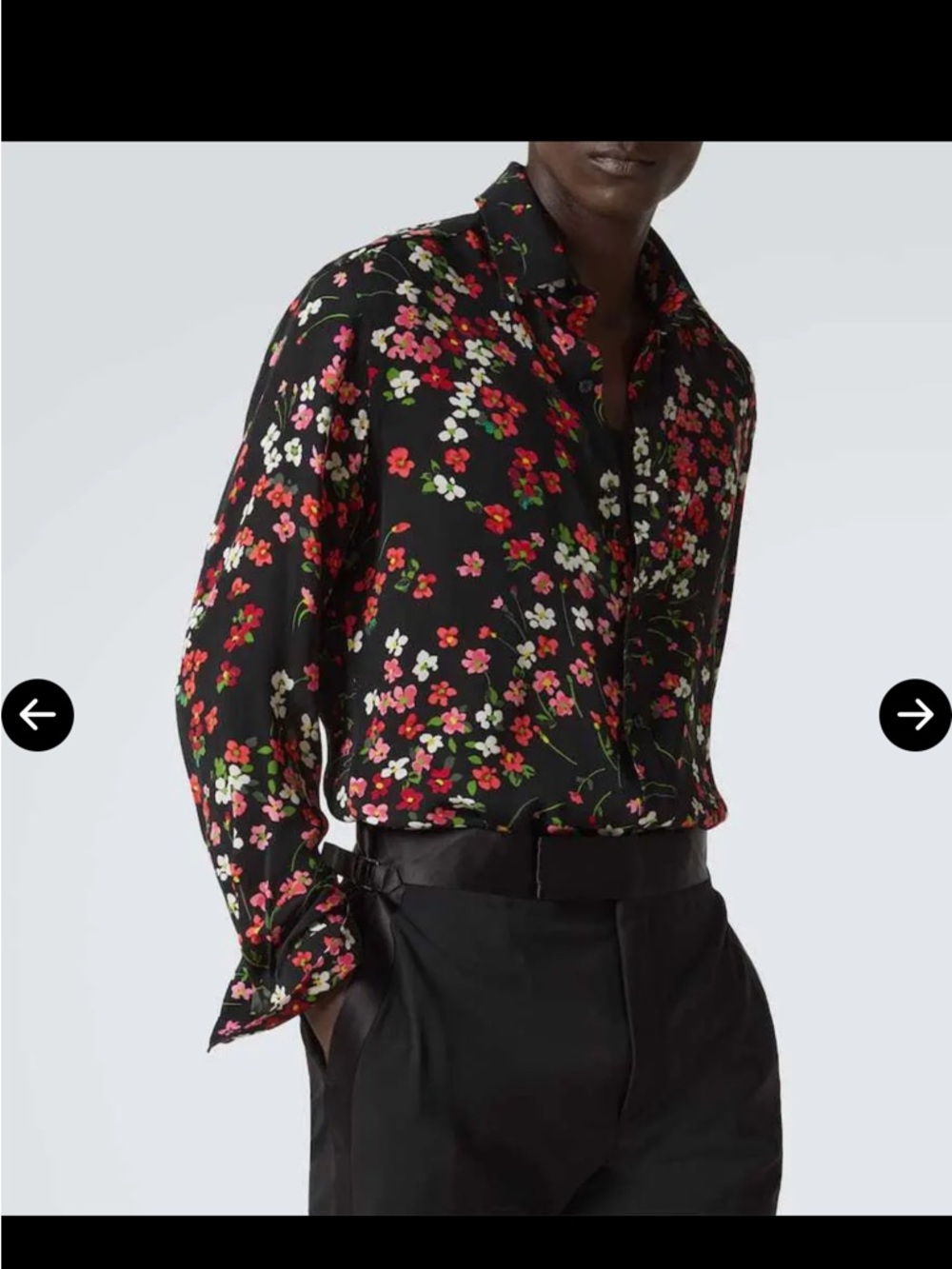 Tom Ford Black Floral Blouse with Red, Pink and White Accents
